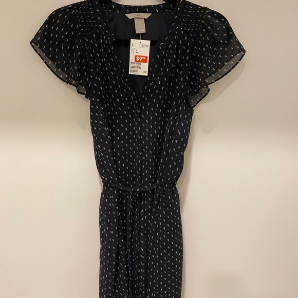 H&M White and Black Patterned Slip Dress With Waist Tie - Picture 3 of 4